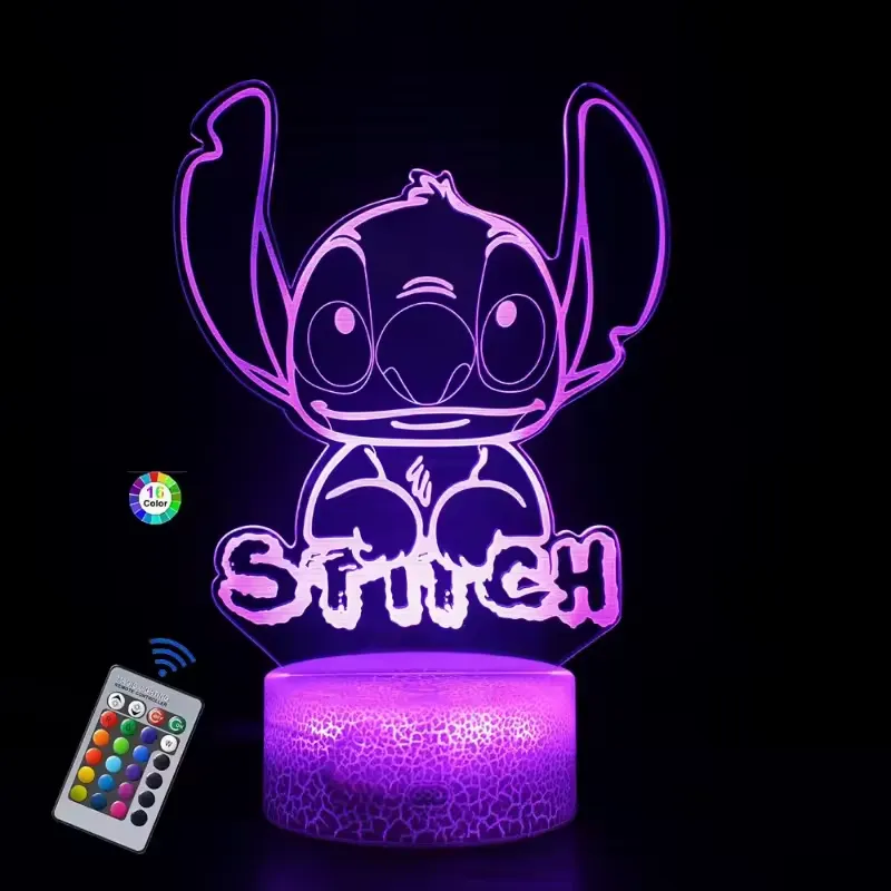 Miniatura de Luz nocturna 3D de 16 colores de Disney Stitch con Control remoto y toque inteligente