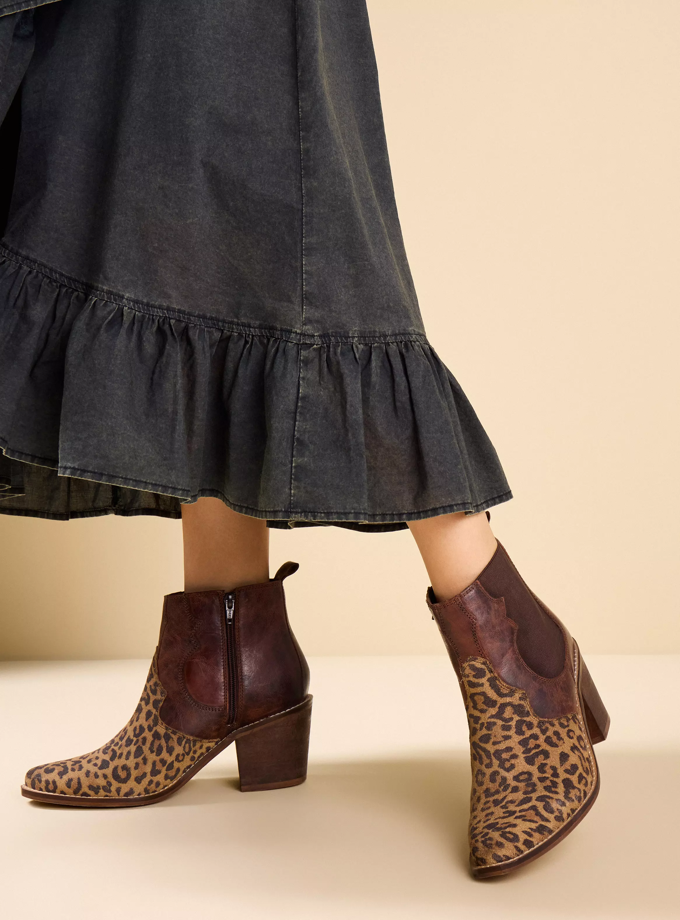 Miniatura de Botn Textura Animal Print Cuero Mujer