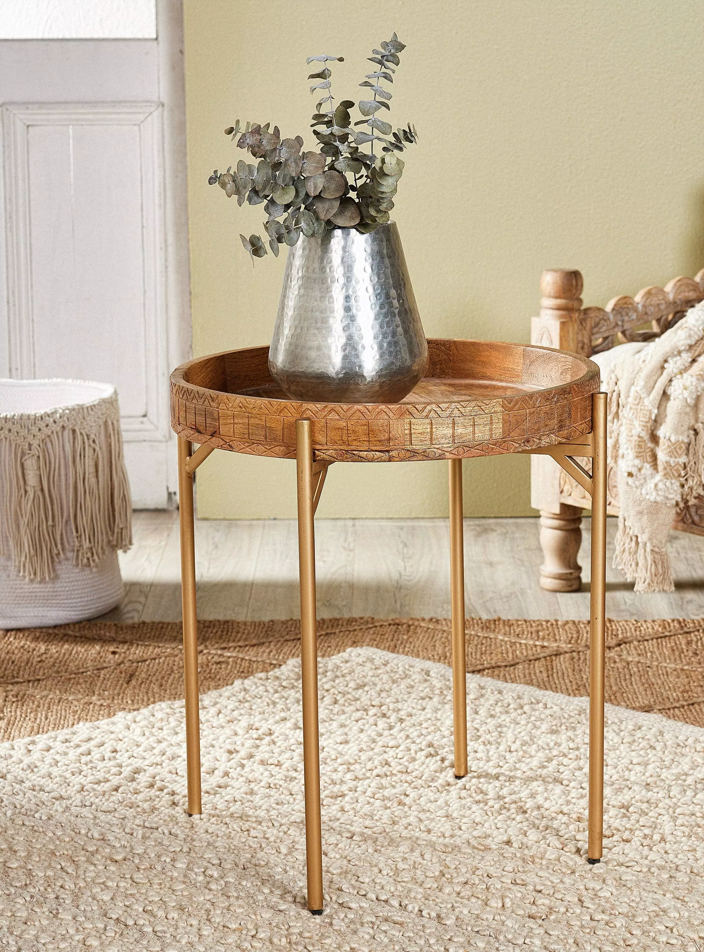 Miniatura de Mesa Lateral Bandeja Tallada